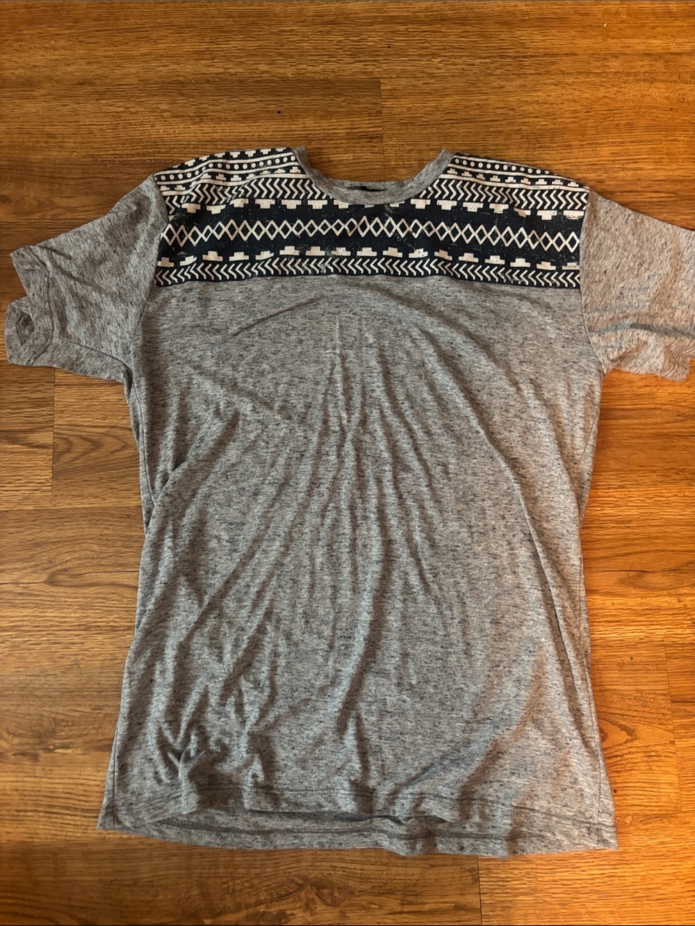 Men's Grey Patterned Yoke Crewneck T-Shirt